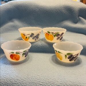 Vintage Fire King Custard Cups Hand-Painted Gay Fad Fruit, MCM Set of 4